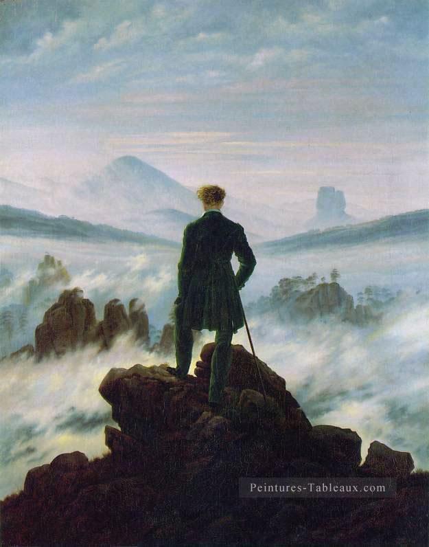 Wanderer au dessus de la mer de brouillard HSE Paysage romantique Caspar David Friedrich Montagne Peintures à l'huile
